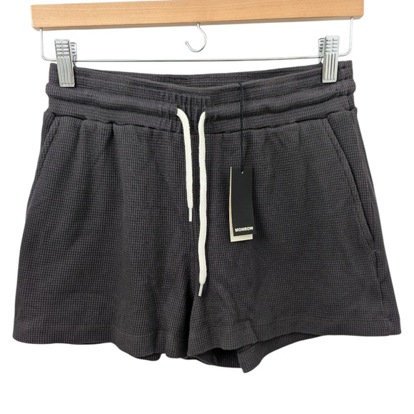 Monrow Drawstring Thermal Waffle knit Shorts Grey - Picture 1 of 4